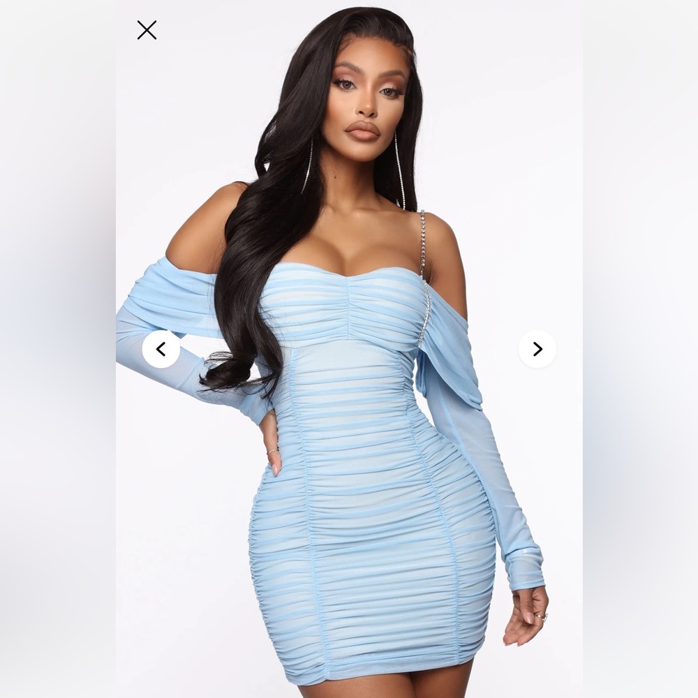 Fashionnova Blue Long Sleeve Dress